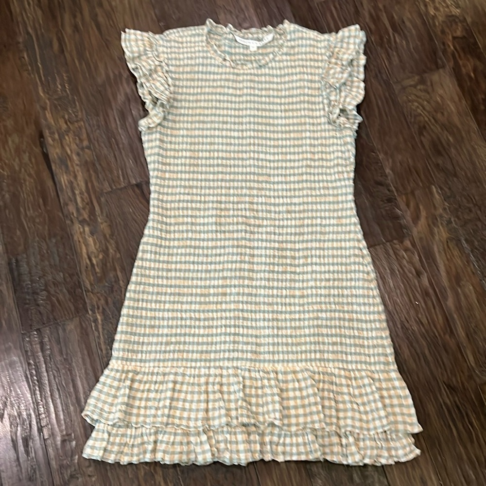 Veronica Beard Cici Smocked Ruffle Trim Dress Gingham Multicolor